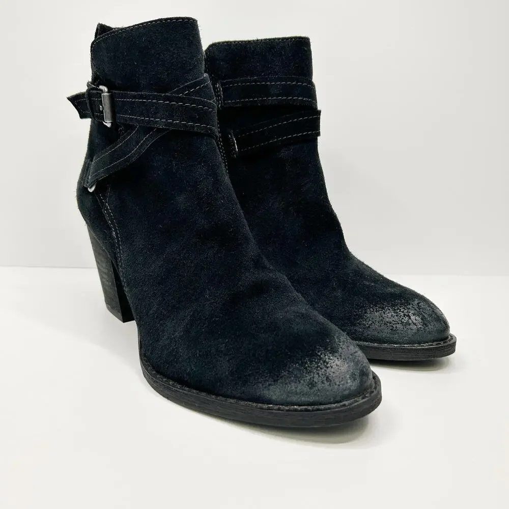 SAM EDELMAN Myra Burnished Leather Ankle Booties Black‎ Suede Buckle Boots Sz 7